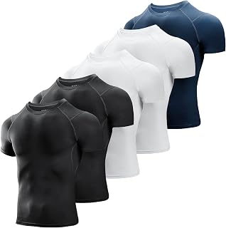 Niksa Men's Compression Shirts 3/5 Pack,Short Sleeve Athletic Compression Tops Cool Dry Workout T Shirt