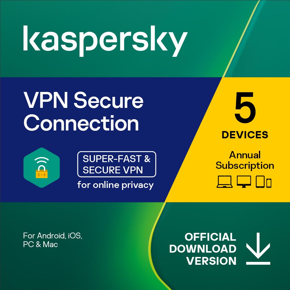 Kaspersky Secure Connection | 5 Devices | 1 User | 1 Year | PC/Mac/Mobile | Amaz