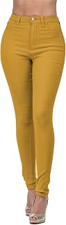 High Waisted-Rise Colored Stretch Skinny Destroyed Ripped Distressed Jeans for Women Olive Mustard RED