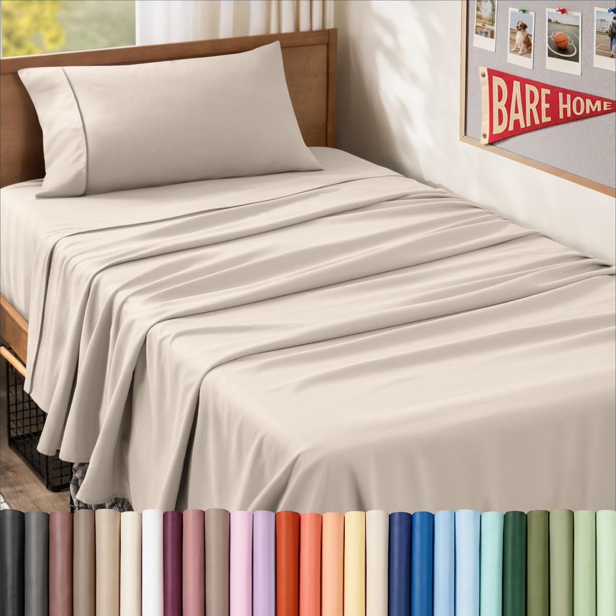 Bare Home Twin XL Sheet Set - 1800 Ultra-Soft (Twin XL, Sand)