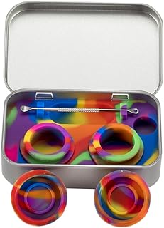 XIFEI Portable Stainless Steel Tin Box 2-5ml Silicone Container Jars | Non-Stick Storage Wax Carrying Case with Extra Stainless Steel Spoons (7 Colors)
