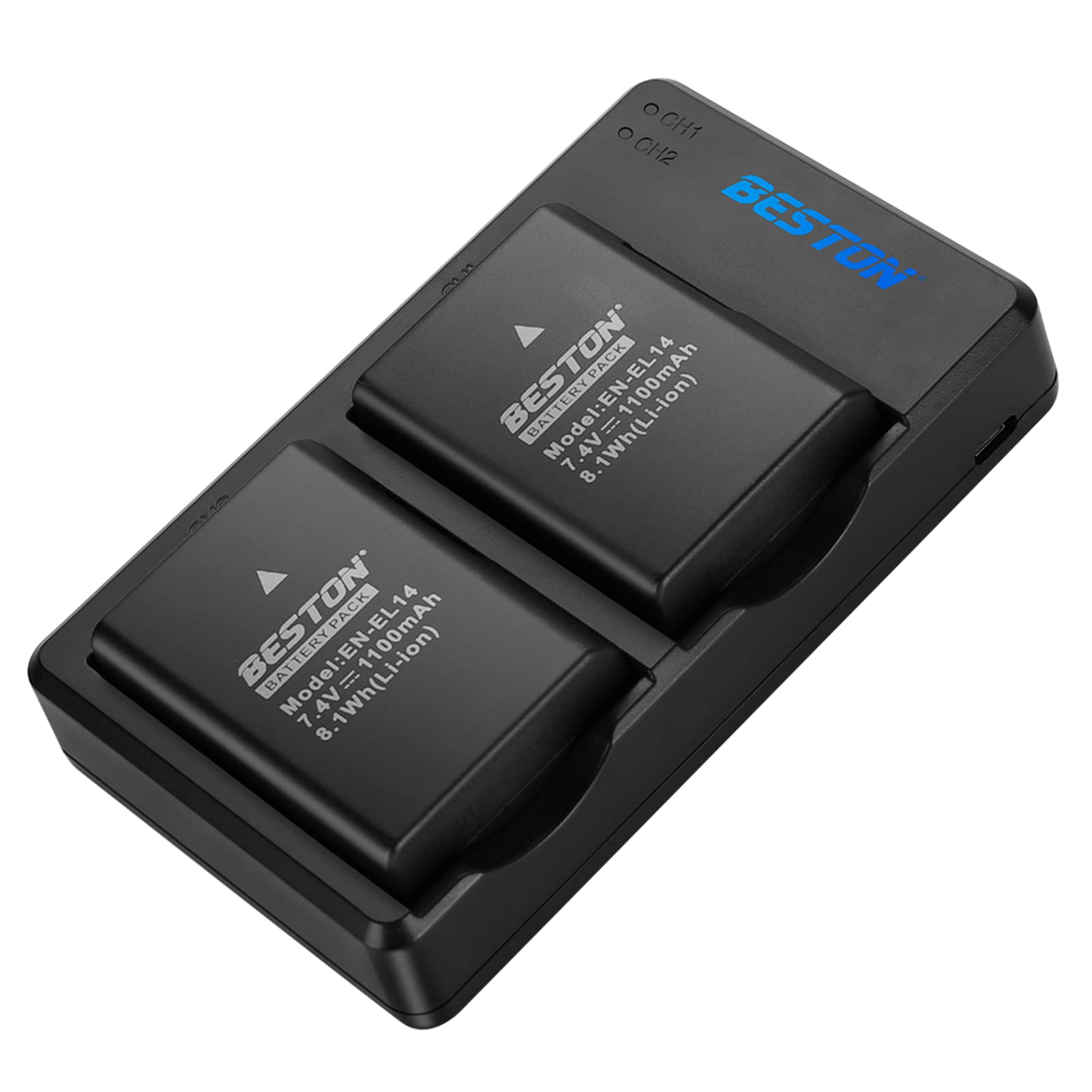 BESTON 2-Pack EN-EL14 / EN-EL14a Battery Packs and Rapid USB Charger Compatible 