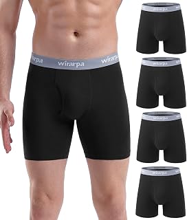 wirarpa Men's Cotton Boxer Shorts Elastic Comfortable Open Fly without Tag, Pack of 4