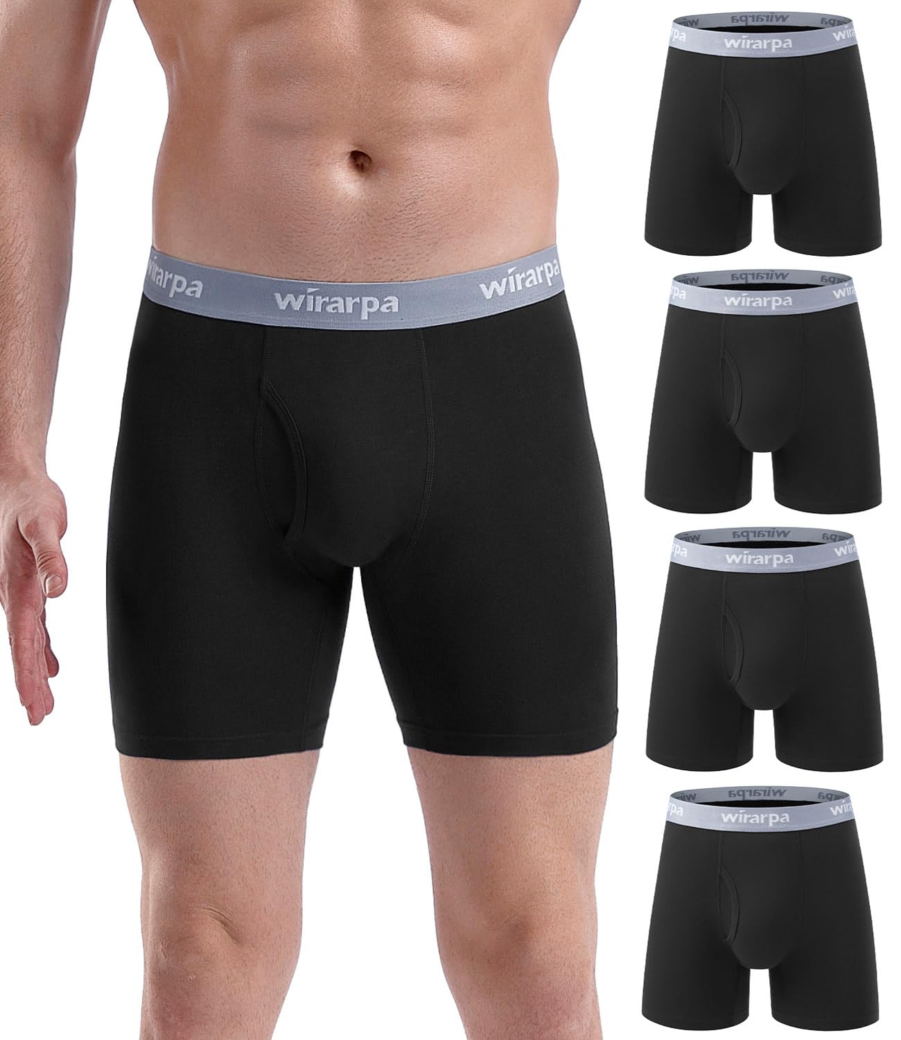 wirarpa Men's Cotton Boxer Shorts Elastic Comfortable Open Fly without Tag, Pack