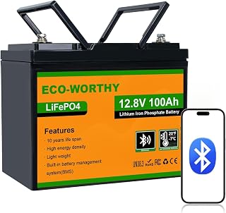 ECO-WORTHY 12V 100Ah LiFePO4 Battery with Bluetooth & Low-Temp Cut Off | 1280Wh,100A BMS, Bluetooth, low-temp cutoff, flame-retardant, for motorhomes, campervans, narrow boats, off-grid power