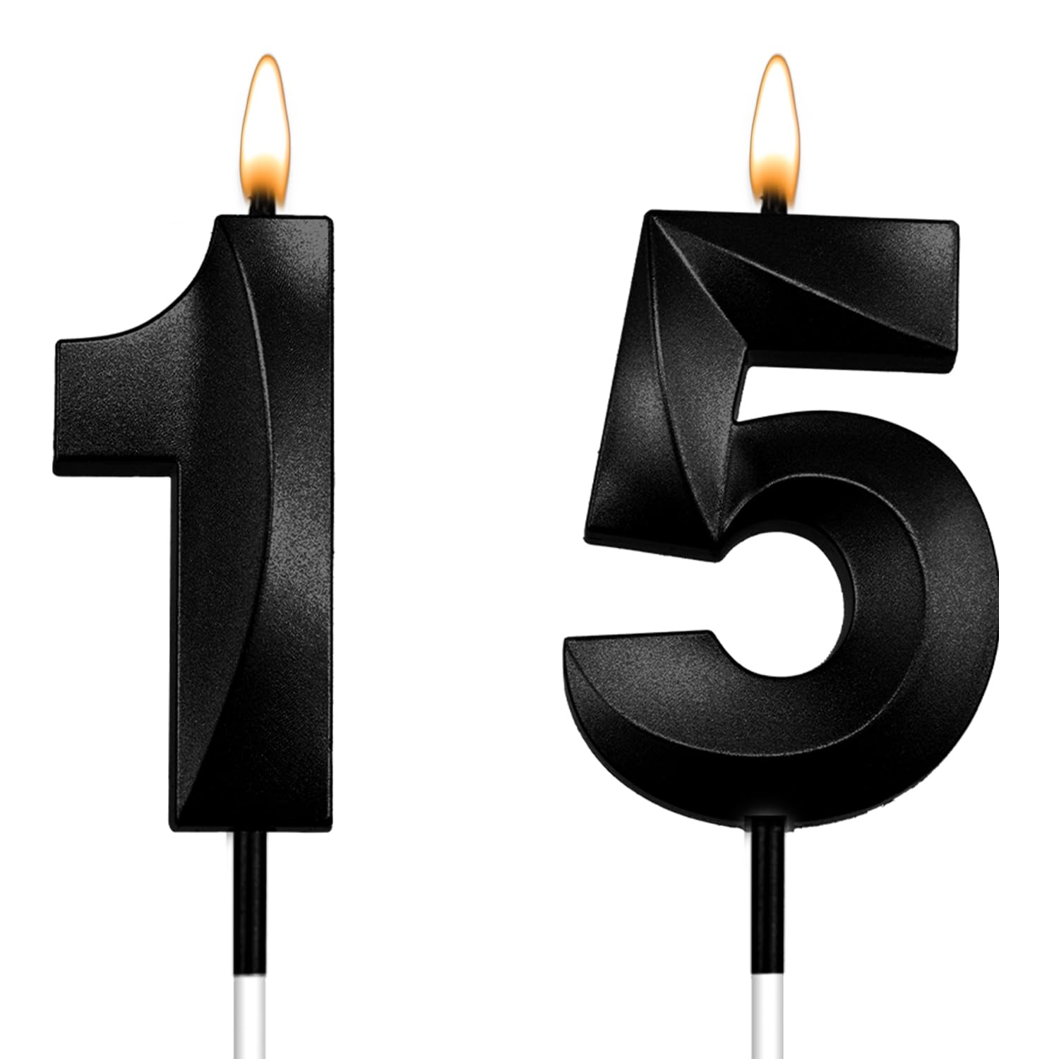 15th Birthday Candles for Cake, 1.97 inch 3D Diamond Number 15 Candle, 15th Birt