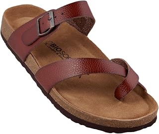 Biosoft Men's Sandals Toe Separator Leather Look Size 43-47 KAI Men's Sandals with Footbed Open Rubber Sole Non-Slip Slipper Sandals Men Slippers Men's Cork