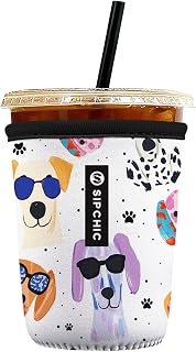 Iced Coffee Sleeve – Neoprene Reusable Cup Sleeves for Drinks, Insulated Drink Sleeves to Keep Hands Dry & Drinks Cold, Stylish & Durable Coffee Sleeves (Puppy Shades, Small: 16-20oz)