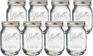 Ball Regular Mouth Pint Glass Mason Jars, 16oz, 8-Count | 8-Pack 16 oz. Glass Mason Jars, Airtight SureTight Lids, Dishwasher Safe, Trusted Ball Brand