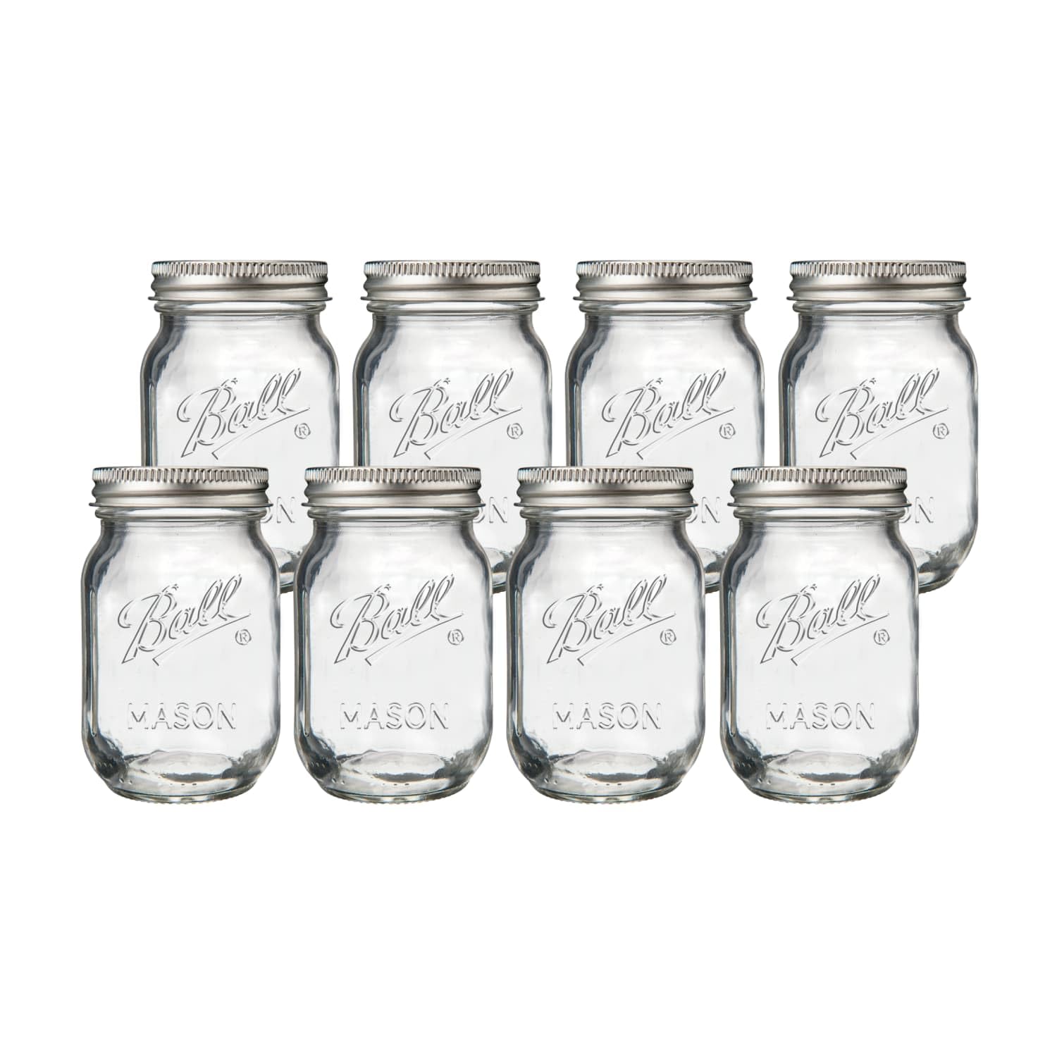 Ball Regular Mouth Pint Glass Mason Jars, 16oz, 8-Count | 8-Pack 16 oz. Glass Ma