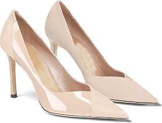 Coutgo Womens Pointed Toe High Heels Pumps Patent Suede Stiletto Heel Slip on Office Party Wedding Dress Shoes