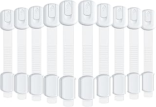 4our Kiddies 10 Pack Baby Proof Cabinet Locks, Child Safety Drawer Locks with 6 Extra 3M Adhesives, Childproof Cabinet Strap Locks for Drawers, Cupboards, Refrigerators, Adjustable No Drilling
