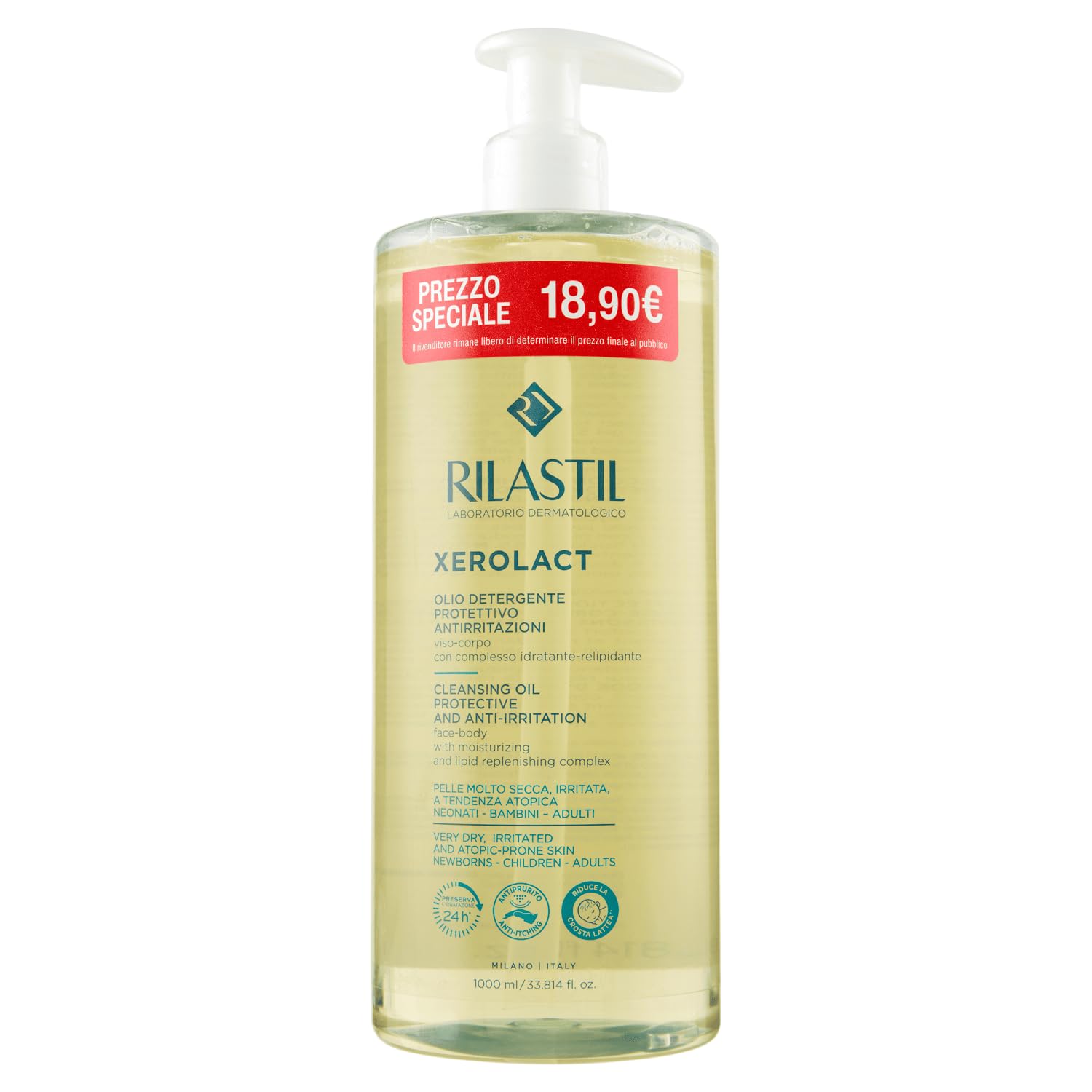 Rilastil Xerolact Dry Skin Protective Cleansing Oil, Special Price, 1000 ml