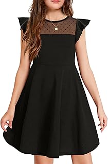 Arshiner Girls Dress Summer Ruffle Sleeve Mesh A Line Casual Party Dresses with Pockets