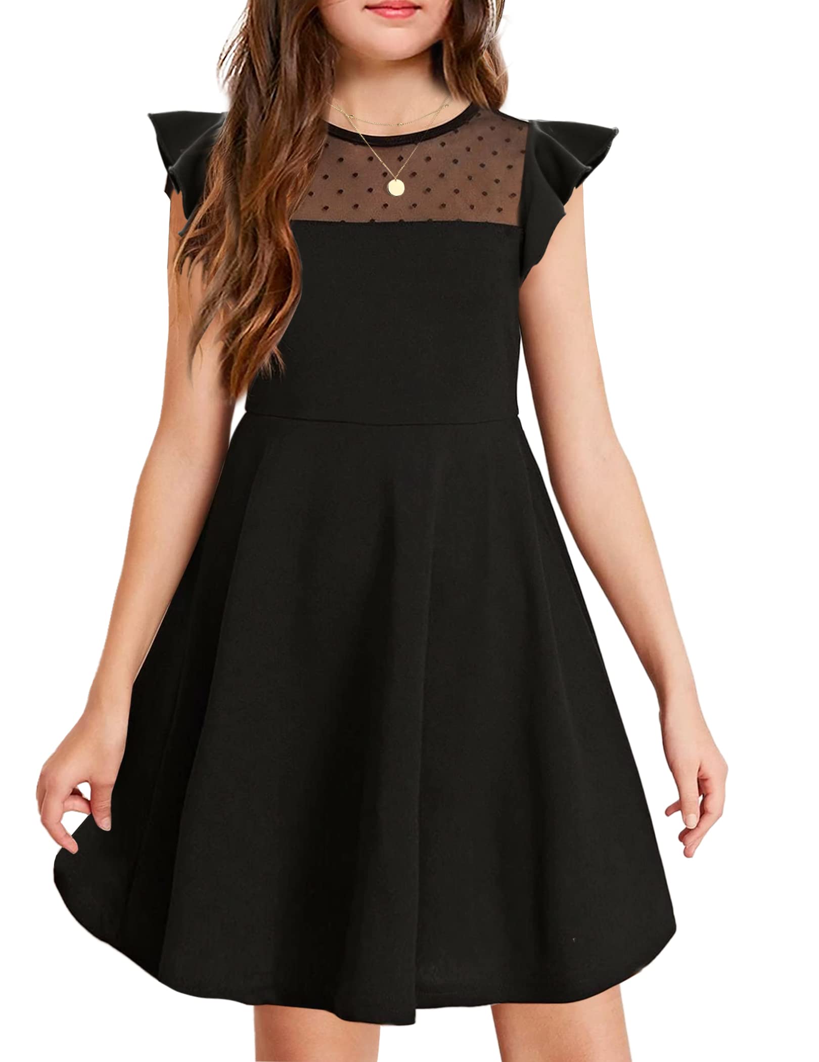 Arshiner Girls Dress Summer Ruffle Sleeve Mesh A Line Casual Party Dresses with 