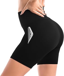 Leafigure High Waisted Cycling Shorts Women with Pockets | Tummy control, Buttery Soft Biker Shorts, Opaque, Womens Gym Shorts for Sport Yoga Running