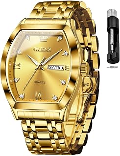 OLEVS Mens Square Analog Quartz Date Stainless Steel Waterproof Luminous Two Tone Wrist Watch