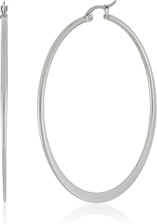 Amazon Essentials Stainless Steel Flattened Hoop Earrings, 50mm, Nickel Free