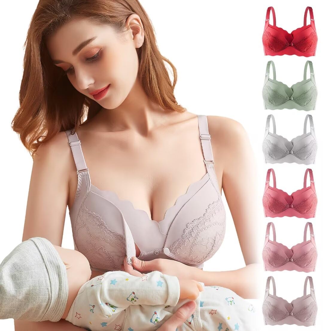 Nursing Bra Maternity Bra Front Opening Bra No Wire Night Anti-Sag Underwire Hig