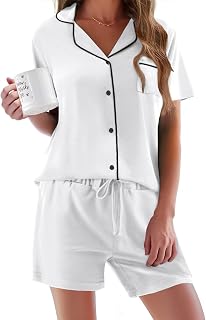 Ekouaer Women's Pyjamas Set Short Sleeve Summer Pyjamas 2 Piece Button Down Sleepwear S-2XL