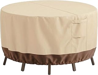 Vailge Patio Outdoor Furniture Covers Waterproof, Round Outdoor Table Cover | Heavy Duty 600D Oxford Patio Table and Chairs Cover with Windproof Straps, Fits 84"DIAx28"H Round Patio Furniture Sets