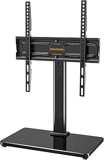 PERLEGEAR Universal Swivel TV Stand for 24-60 inch TVs up to 45kg | Height Adjustable TV Table Stand, TV Mount Stand with Tempered Glass Base, Pedestal TV Stand with Bracket Max VESA 400x400mm