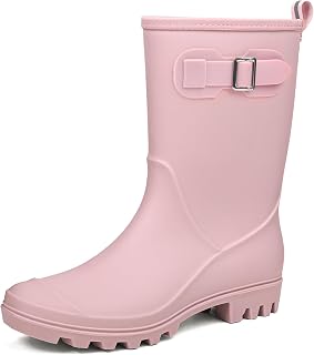 DKSUKO Women's Waterproof Rain Boots Mid Calf Rubber Garden Shoes