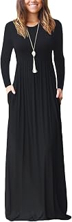 GRECERELLE Women's Loose Long Sleeve Plain Maxi Dresses Casual Long Dresses with Pockets