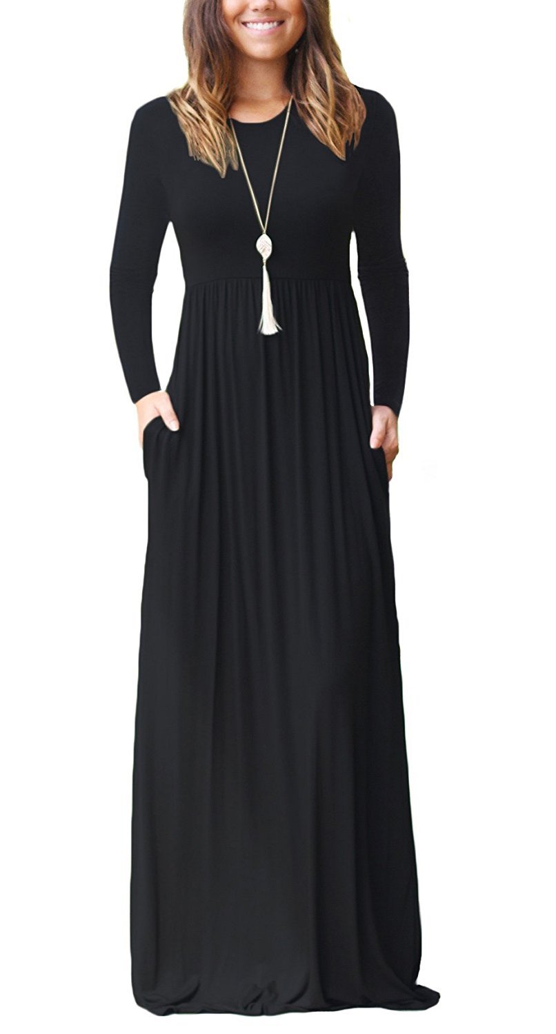 GRECERELLE Women's Loose Long Sleeve Plain Maxi Dresses Casual Long Dresses with