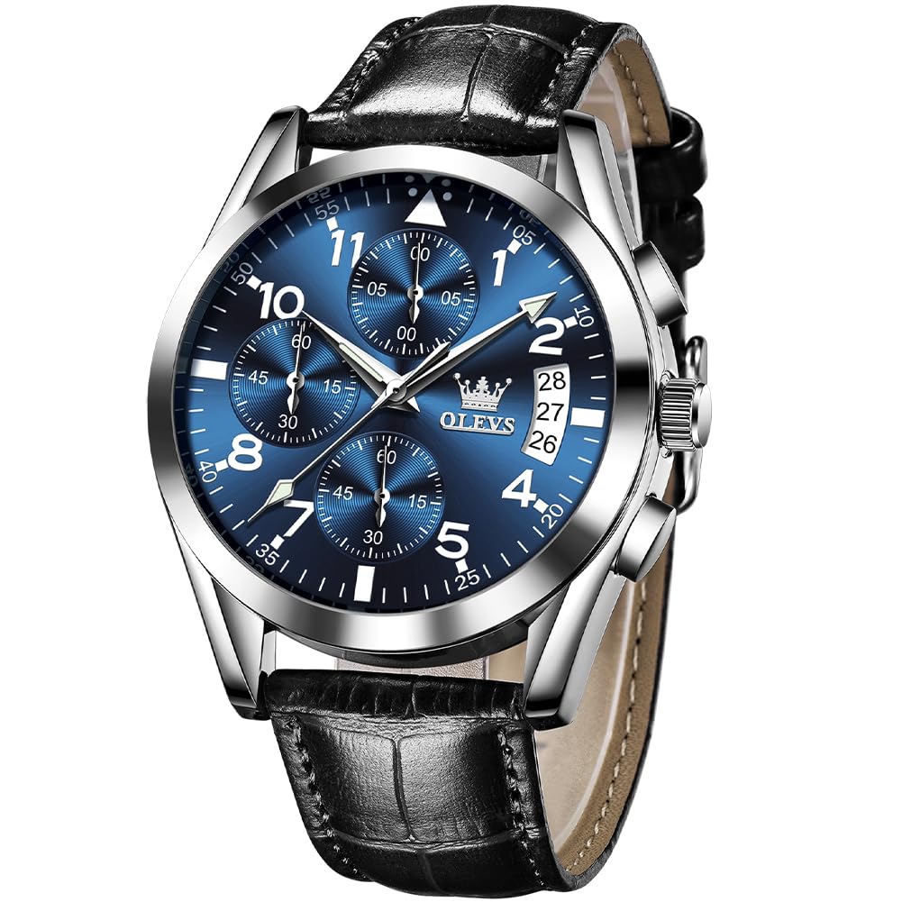 OLEVS Mens Watches Brown Leather Gold Case Analog Quartz Fashion Business Day Da