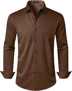 J.VER Men's Dress Shirts Stretch Long Sleeve Formal Shirt Solid Business Casual Button Down Shirts for Wedding Prom