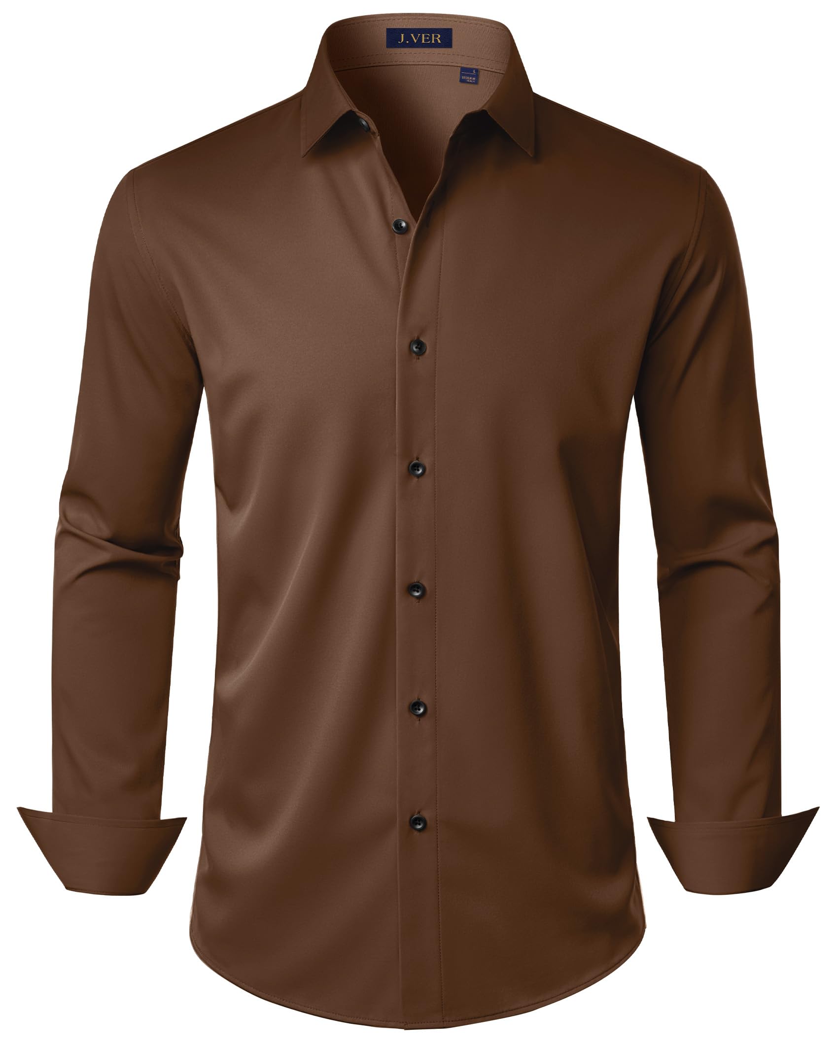 J.VER Men's Dress Shirts Stretch Long Sleeve Formal Shirt Solid Business Casual 