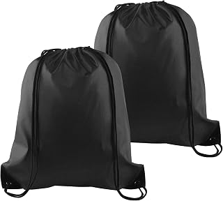 PLULON 2Pcs Drawstring Bags Bulk, Black Drawstring Backpack String Backpack Cinch Sack Sport Gym Backpack Bags for Yoga Traveling Outdoor Sports