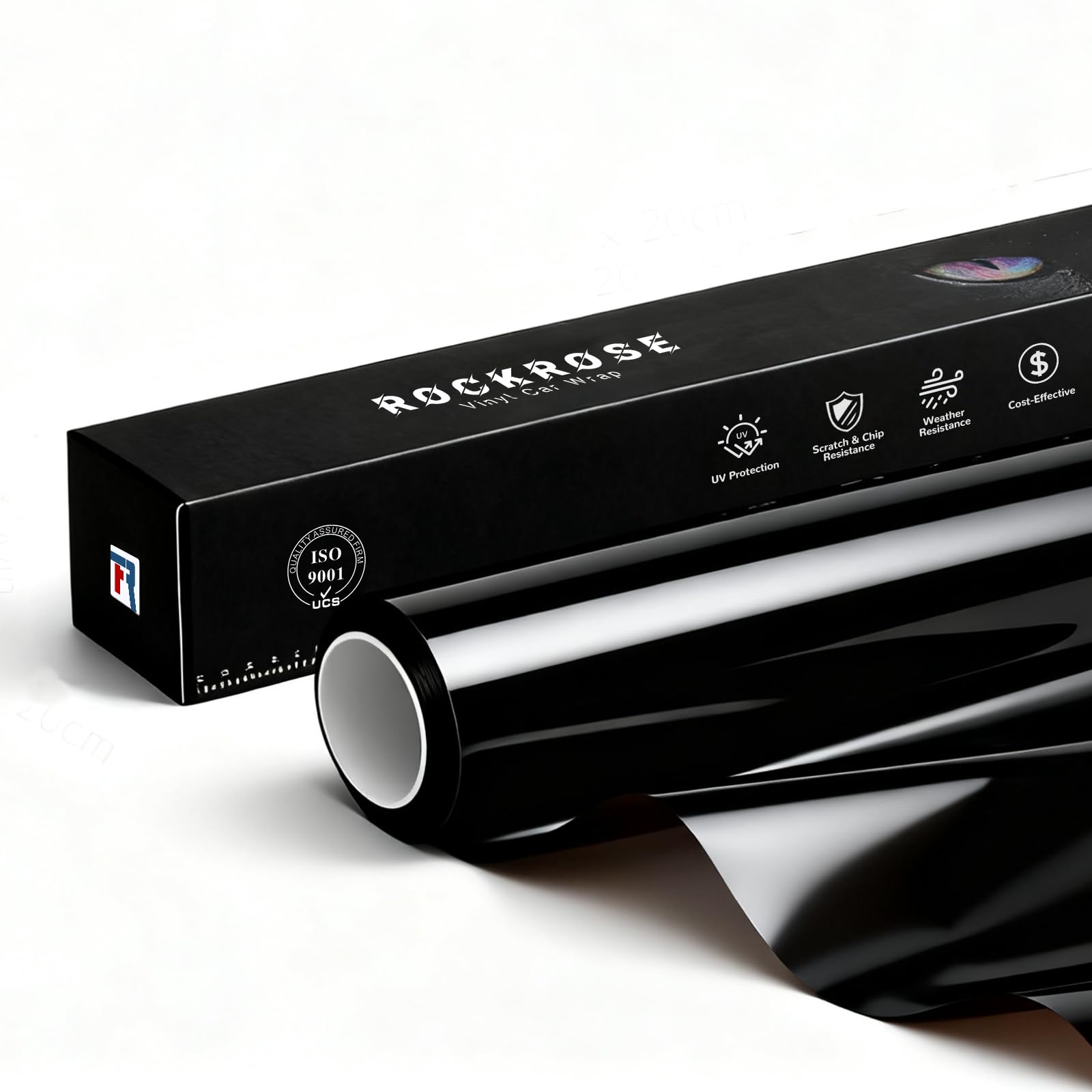 RockRose 2026 Ultra Gloss Black Vinyl Wrap for Cars 12 in x 5FT - Self Adhesive 