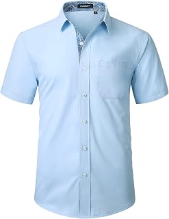 HISDERN Men's Short Sleeve Dress Shirt Regular Fit - Solid Summer Shirt with Chest Pocket S-4XL