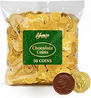 Gold Chocolate Coins, 50 Pack of Gold Chocolate Coins Bulk, Ideal Coin Candy for Themed Parties, Events and Celebrations, Perfect for Gift Bags and Festive Decorations for.