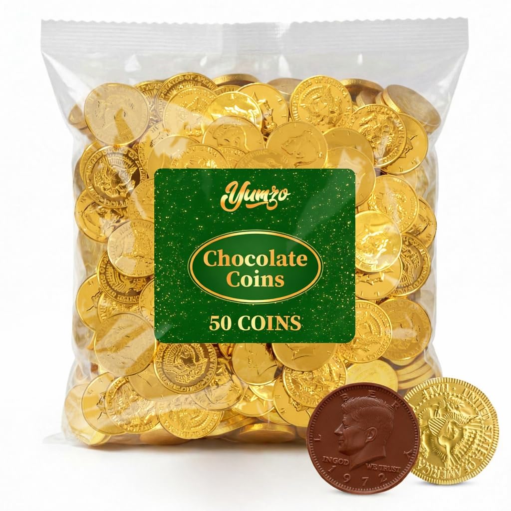 Gold Chocolate Coins, 50 Pack of Gold Chocolate Coins Bulk, Ideal Coin Candy for
