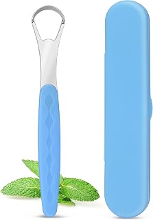Milifox Tongue Scraper for Adults, Metal Tongue Scraper, Blue | Stainless Steel Tongue Scraper with Case, 0.9 in Wide Head, for Kids, Travel, Home and Daily Use, 1 Pack