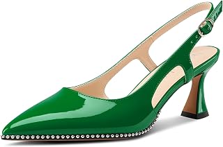 NobleOnly Women's Closed Toe Medium Kittens Heel Slingback Pumps Buckle Dress Casual Slip-on Shoes 6.5 cm Heels