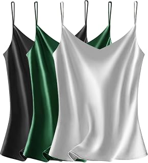 VIDUSSA Womens Silky Satin Vest Tops Pack V Neck Spaghetti Strap Loose Sleeveless Cami Tank Shirt Blouses