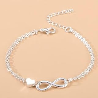 Women Silver Adjustable Layered Charm Bracelet Fashion Jewelry Gift for Her