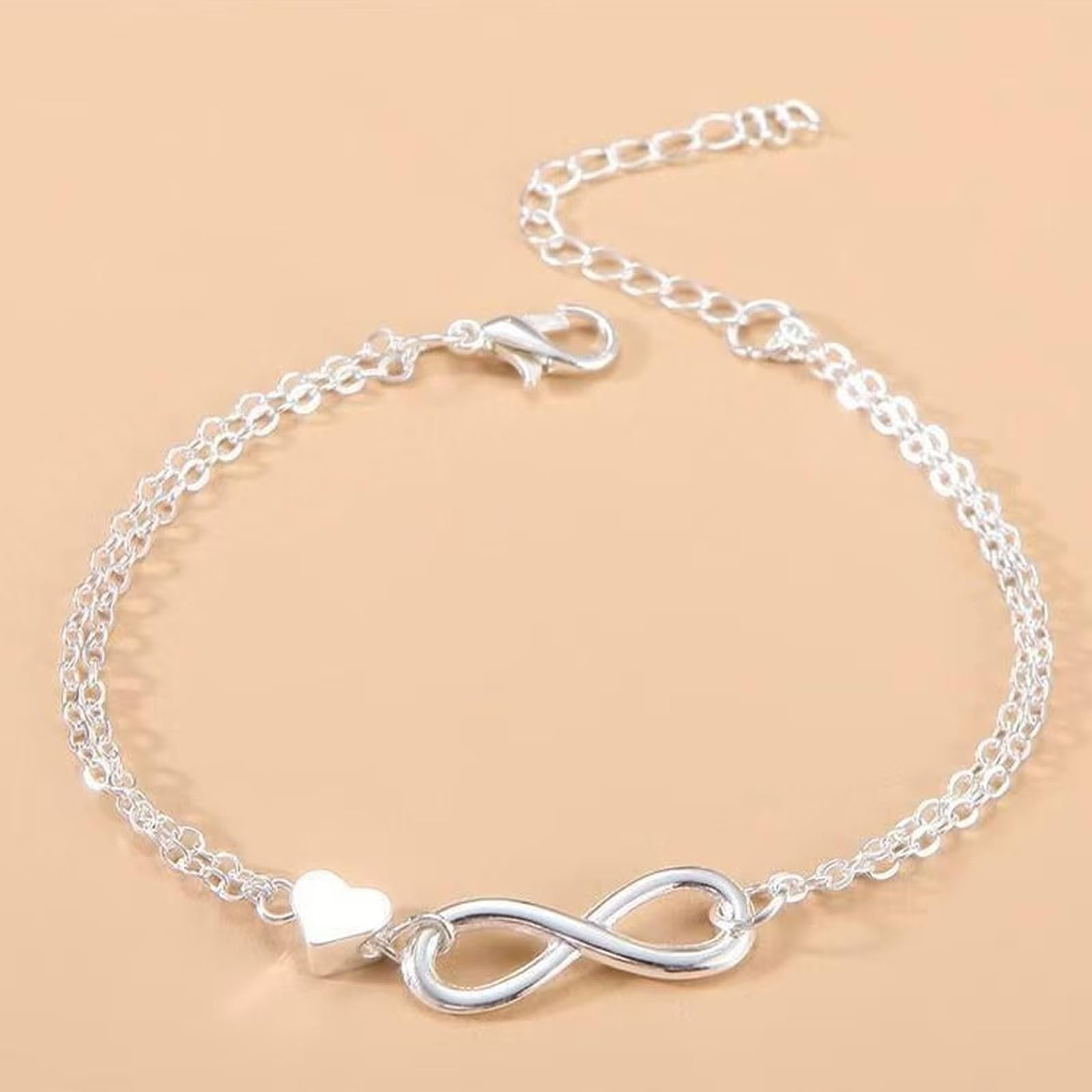 Women Silver Adjustable Layered Charm Bracelet Fashion Jewelry Gift for Her