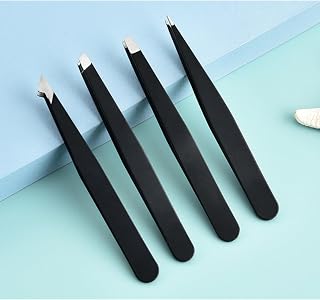 Professional Stainless Steel Tweezers for Ingrown Hair, Black (Pack of 4)