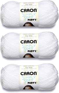 Caron Simply Soft Party Acrylic Yarn for Crocheting Soft, Snow, 3-Pack | #4 Worsted Yarn, 99% Acrylic & 1% Metallic, Soft Yarn for Crocheting & Knitting, Sparkle DIY Crafts, 164yd, 85g/3oz per skein