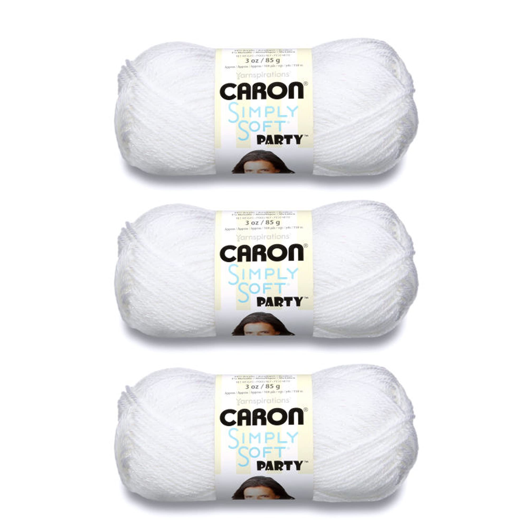 Caron Simply Soft Party Acrylic Yarn for Crocheting Soft, Snow, 3-Pack | #4 Wors