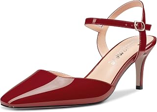 Castamere Women's Stiletto Mid Heel Square Toe Pumps Ankle Straps Slingback Wedding Office Dress 6.5 CM Heels