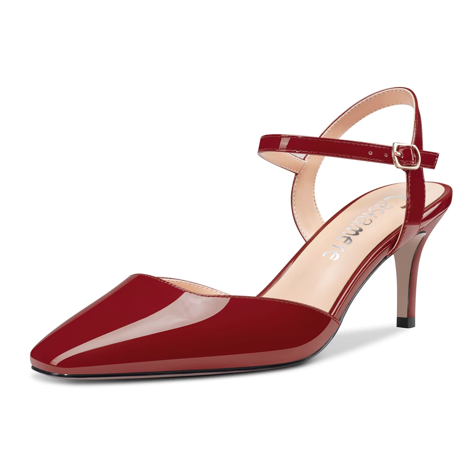 Castamere Women's Stiletto Mid Heel Square Toe Pumps Ankle Straps Slingback Wedd