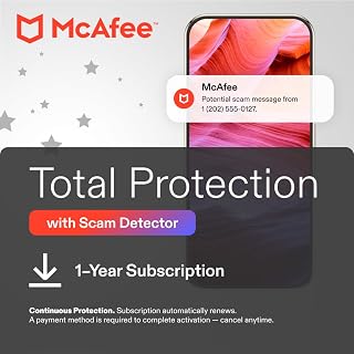 McAfee Total Protection, Text, Email, Video Scam Protection | Auto-Renews | Stay one step ahead of scams. Includes automatic alerts for text, email, and video scams, plus on-demand QR code scans.