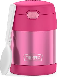 THERMOS FUNTAINER Kids Food Jar with Spoon, 10oz, Pink | Kid-Friendly Stainless Steel Insulated Food Container, Keeps Food Hot or Cold Longer for School & Play, BPA Free
