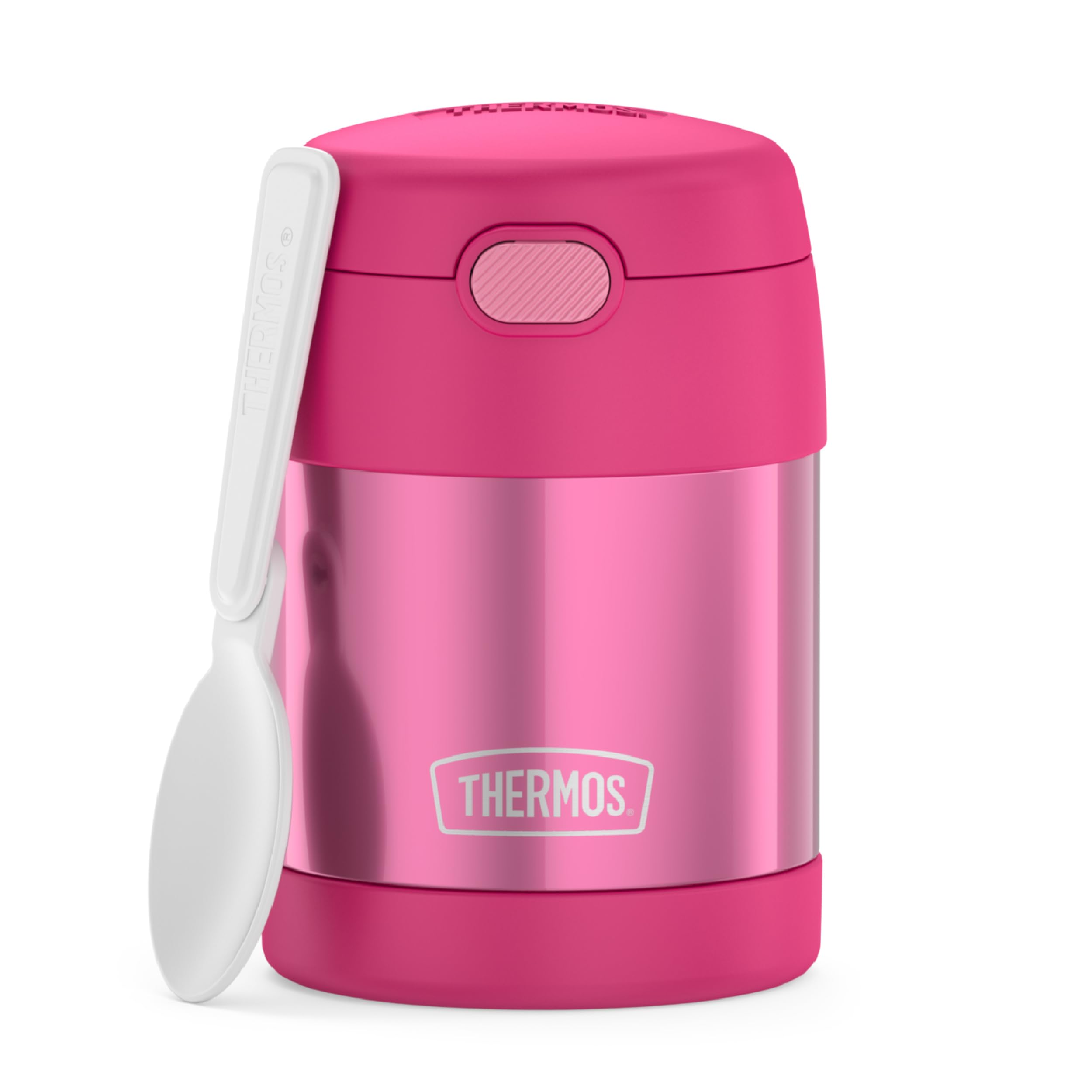 THERMOS FUNTAINER Kids Food Jar with Spoon, 10oz, Pink | Kid-Friendly Stainless 